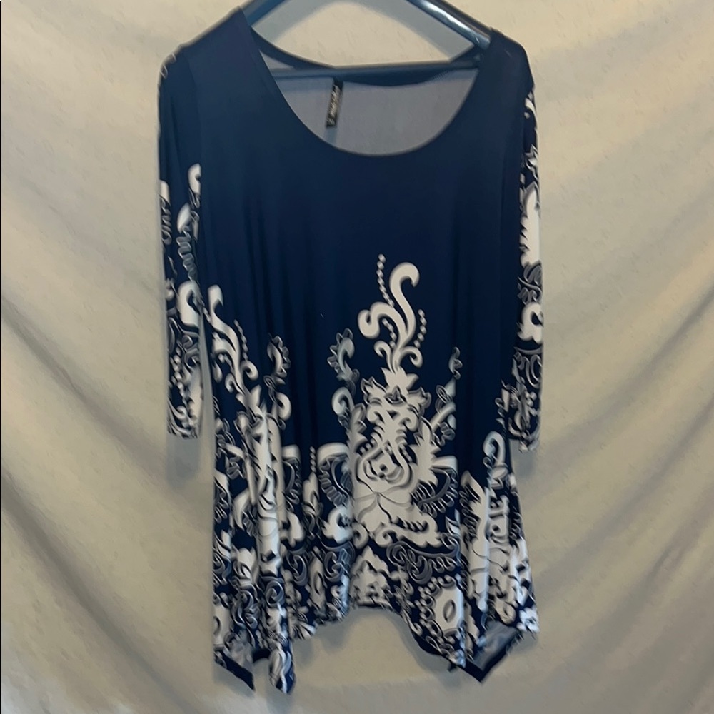 White Mark Navy and White Patterned Tunic